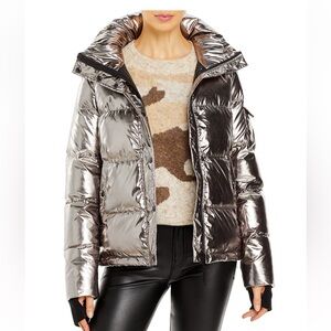 Aqua Shiny Metallic Puffer Jacket